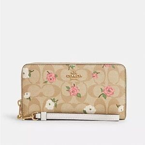 New Coach Slim Zip Wallet In Signature Canvas With Floral Print